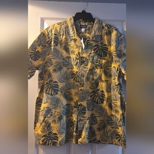 Place Yellow and Black Button Up Collared Leaf Print Shirt Jacket Island XL/TG